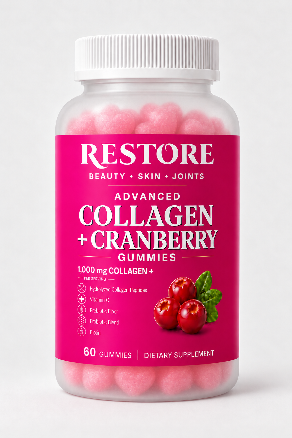RESTORE Collagen + Cranberry Gummies, 60 gummies